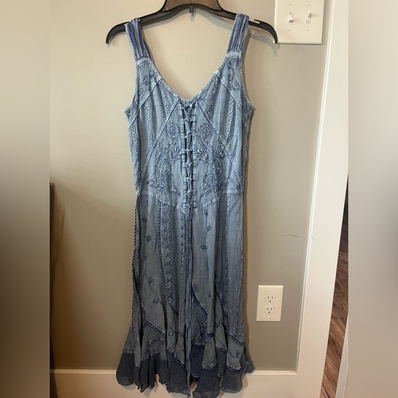 Coline S Viscose embroidered bucket dress Argent Silver Blue Stone Washed Corset - Picture 3 of 10